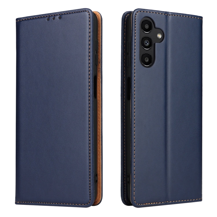 For Samsung Galaxy A35 5G Fierre Shann PU Genuine Leather Texture Phone Case(Blue)