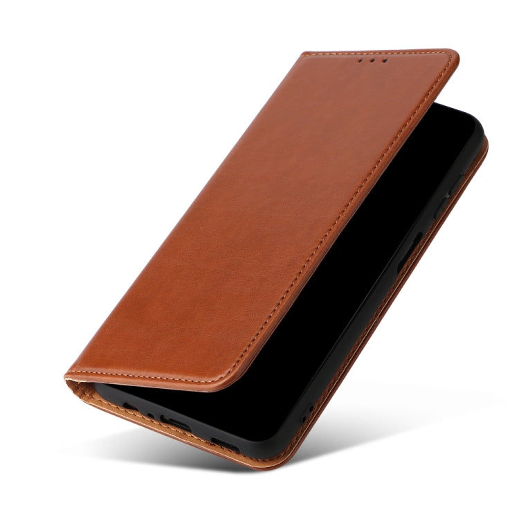 For Samsung Galaxy A35 5G Fierre Shann PU Genuine Leather Texture Phone Case(Brown)