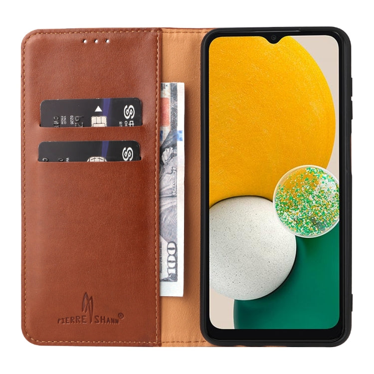 For Samsung Galaxy A35 5G Fierre Shann PU Genuine Leather Texture Phone Case(Brown)