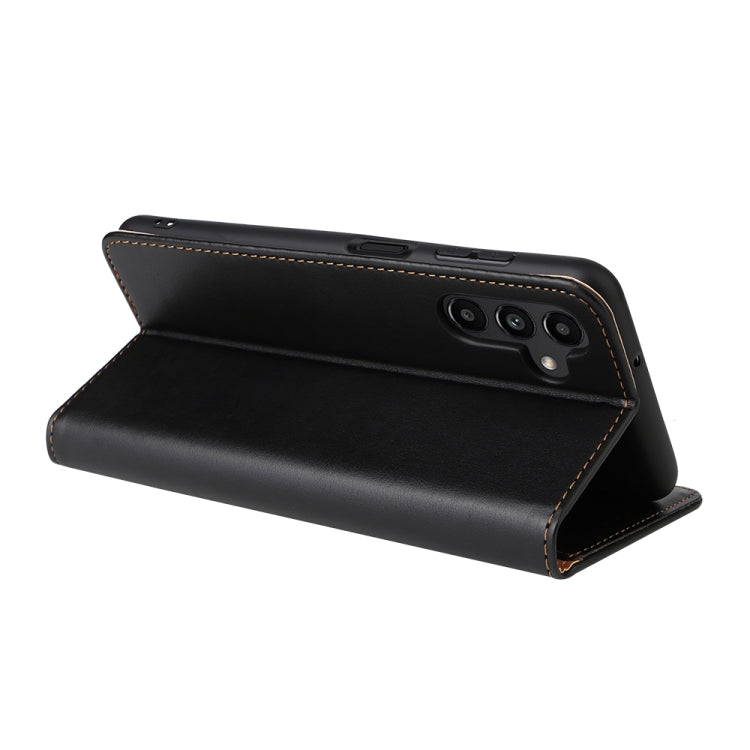 For Samsung Galaxy A55 5G Fierre Shann PU Genuine Leather Texture Phone Case(Black)