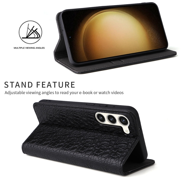 For Samsung Galaxy S24+ 5G Fierre Shann Crocodile Texture Magnetic Genuine Leather Phone Case(Black)