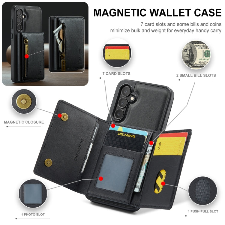 For Samsung Galaxy S24+ 5G DG.MING M5 Series Zip RFID Multi Card Detachable Leather Phone Case(Black)