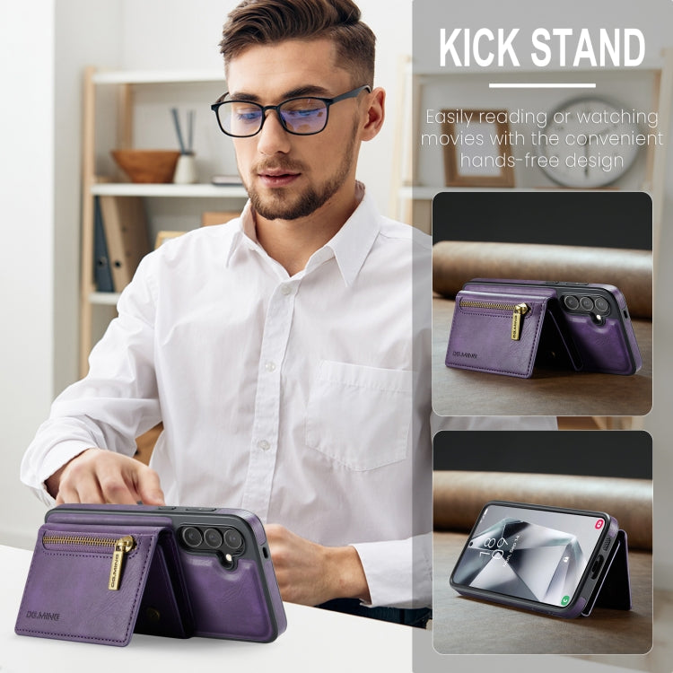 For Samsung Galaxy S24 FE 5G DG.MING M5 Series Zip RFID Multi Card Detachable Leather Phone Case(Purple)