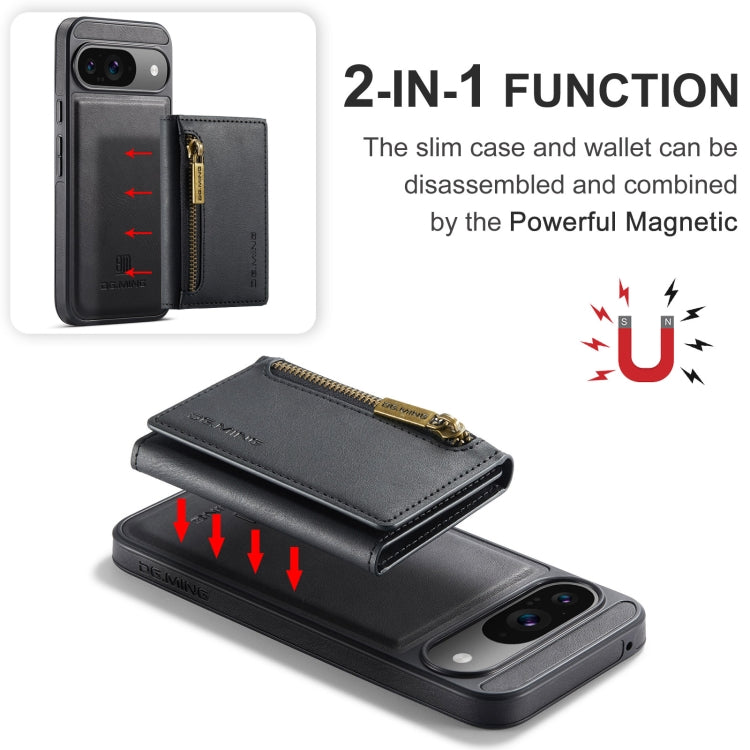 For Google Pixel 9 / 9 Pro DG.MING M5 Series Zip RFID Multi Card Detachable Leather Phone Case(Black)