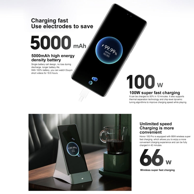 Honor 100 Pro, 12GB+256GB, Screen Fingerprint Identification, 6.78 inch MagicOS 7.2 Snapdragon 8 Gen 2 Octa Core up to 3.19GHz, Network: 5G, NFC, OTG, Support Google Play(Blue)