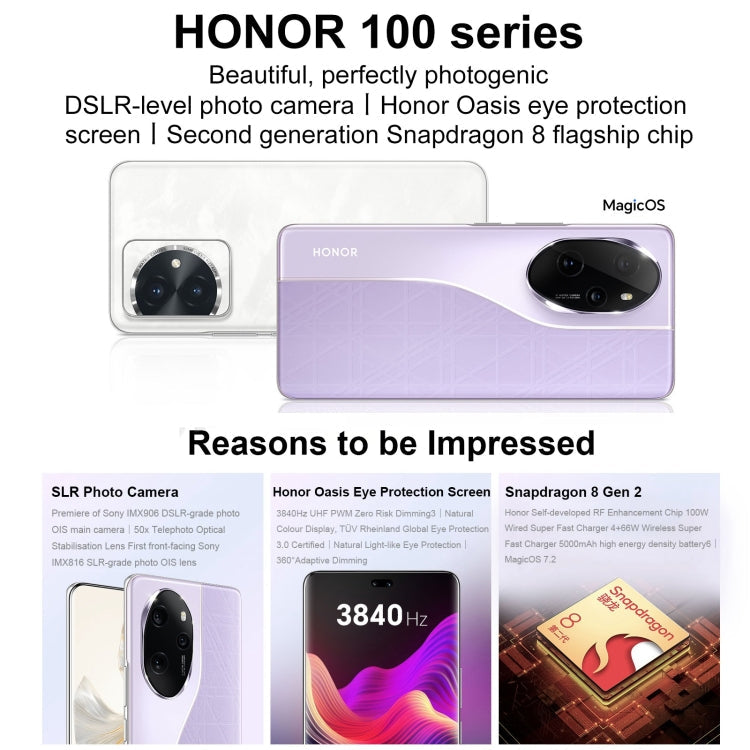 Honor 100 Pro, 16GB+512GB, Screen Fingerprint Identification, 6.78 inch MagicOS 7.2 Snapdragon 8 Gen 2 Octa Core up to 3.19GHz, Network: 5G, NFC, OTG, Support Google Play(Black)