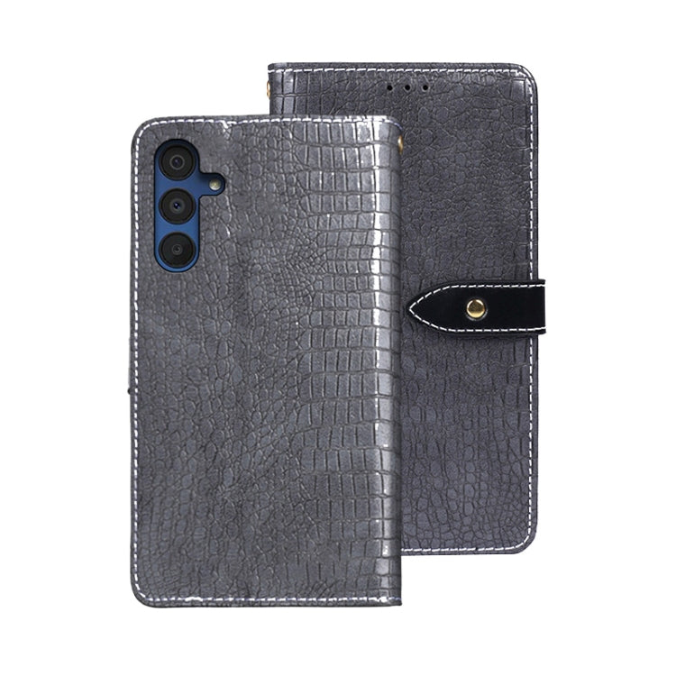 For Samsung Galaxy A15 5G idewei Crocodile Texture Leather Phone Case(Grey)