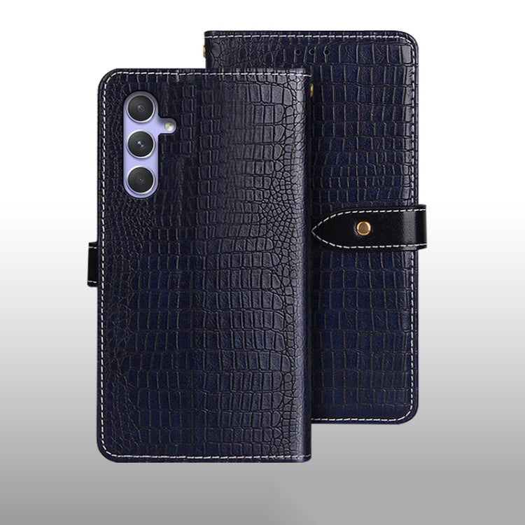 For Samsung Galaxy A55 5G idewei Crocodile Texture Leather Phone Case(Dark Blue)