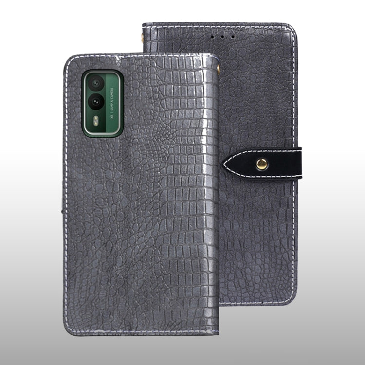 For Nokia XR21 idewei Crocodile Texture Leather Phone Case(Grey)