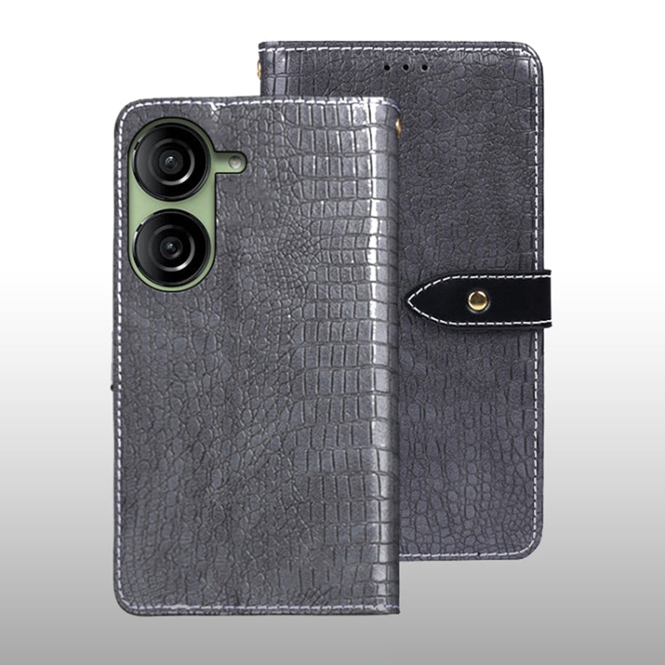 For Asus Zenfone 10 idewei Crocodile Texture Leather Phone Case(Grey)