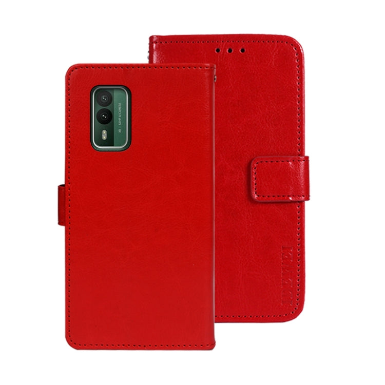 For Nokia XR21 idewei Crazy Horse Texture Leather Phone Case with Holder(Red)