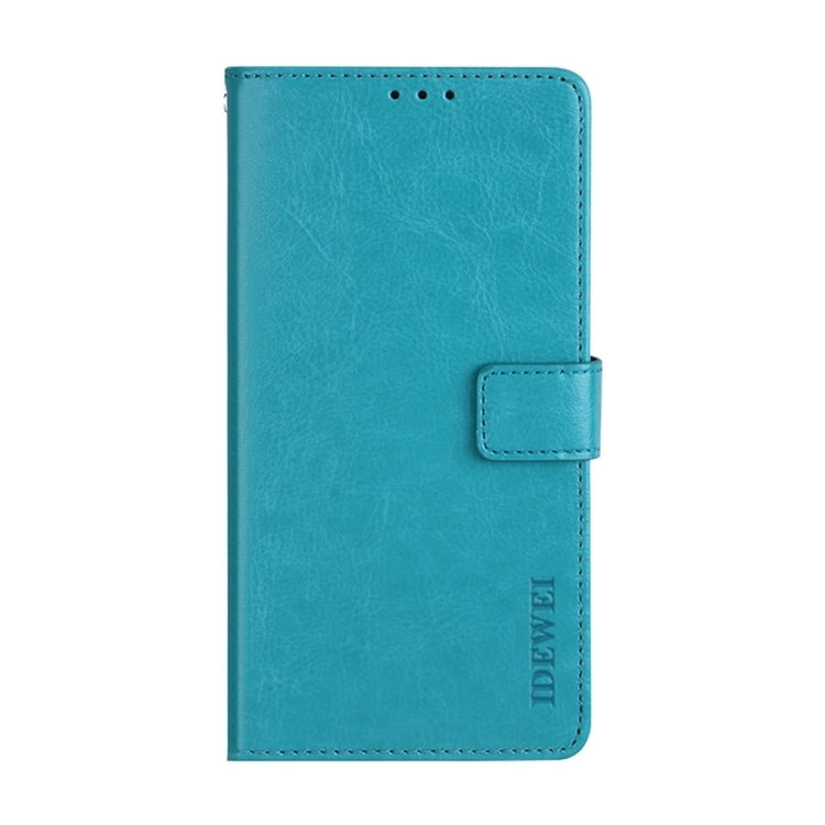 For iPhone 15 Plus idewei Crazy Horse Texture Leather Phone Case with Holder(Sky Blue)
