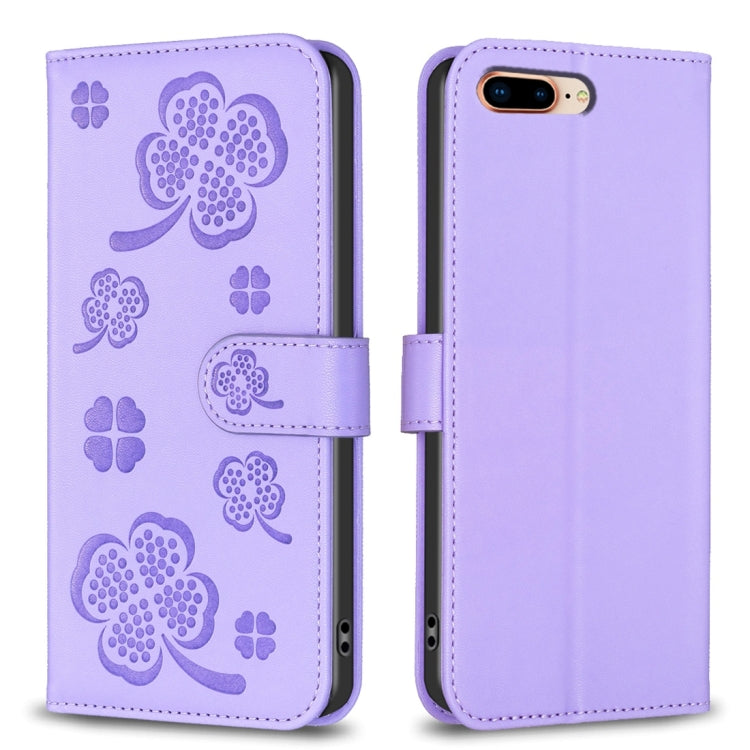 Four-leaf Embossed Leather Phone Case, For iPhone 7 Plus / 8 Plus