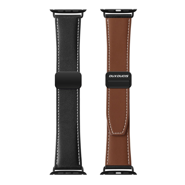 For Apple Watch SE 2023 44mm DUX DUCIS YA Series Magnetic Buckle Genuine Leather Watch Band(Black)
