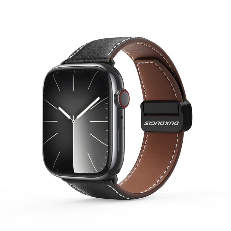 For Apple Watch SE 2023 44mm DUX DUCIS YA Series Magnetic Buckle Genuine Leather Watch Band(Black)