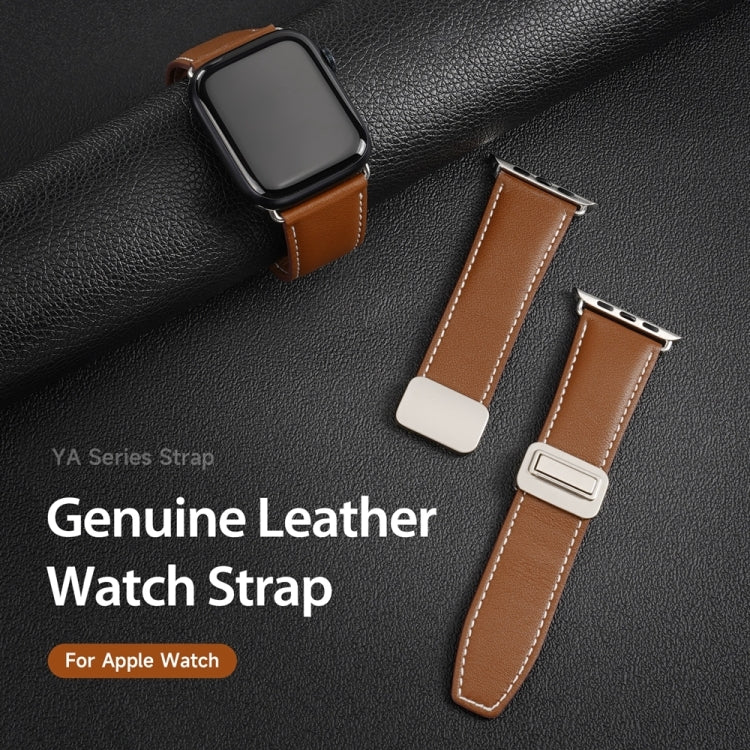 For Apple Watch SE 2023 44mm DUX DUCIS YA Series Magnetic Buckle Genuine Leather Watch Band(Brown)