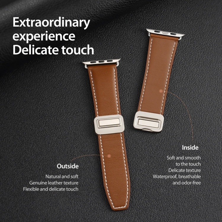 For Apple Watch SE 2023 44mm DUX DUCIS YA Series Magnetic Buckle Genuine Leather Watch Band(Brown)