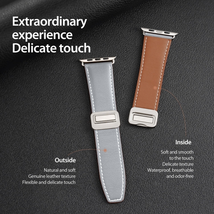 For Apple Watch SE 2023 44mm DUX DUCIS YA Series Magnetic Buckle Genuine Leather Watch Band(Grey)