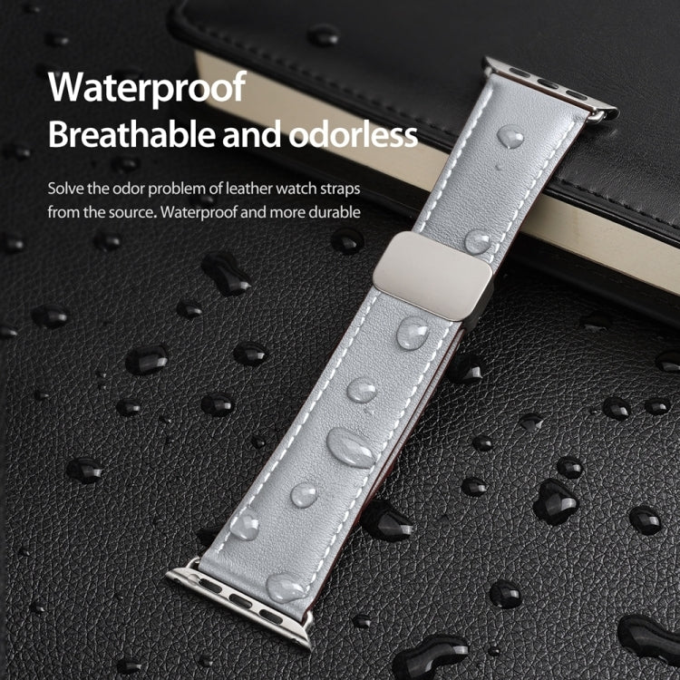 For Apple Watch SE 2023 44mm DUX DUCIS YA Series Magnetic Buckle Genuine Leather Watch Band(Grey)