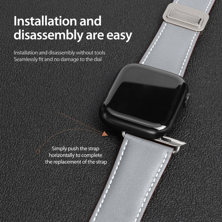 For Apple Watch SE 2023 40mm DUX DUCIS YA Series Magnetic Buckle Genuine Leather Watch Band(Grey)