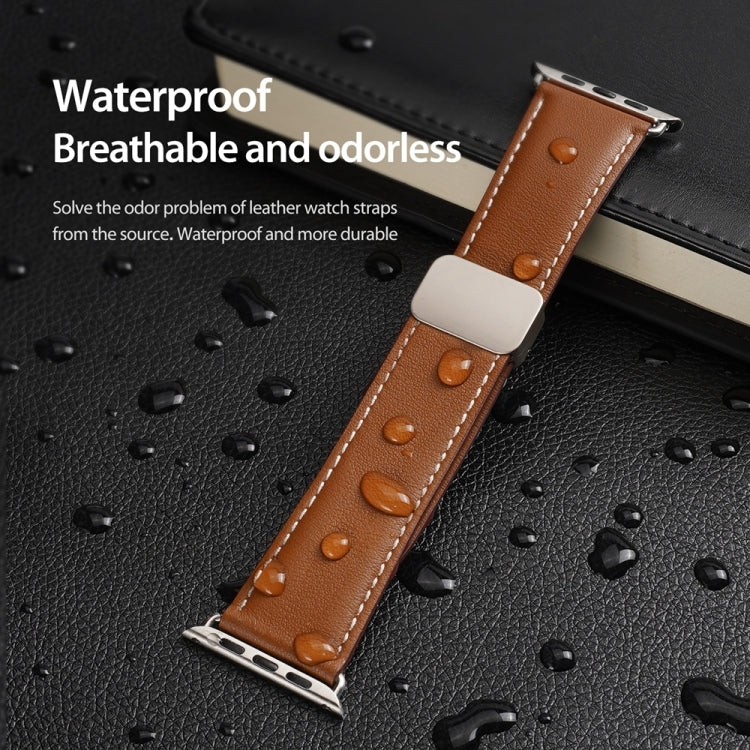 For Apple Watch Series 7 41mm DUX DUCIS YA Series Magnetic Buckle Genuine Leather Watch Band(Brown)