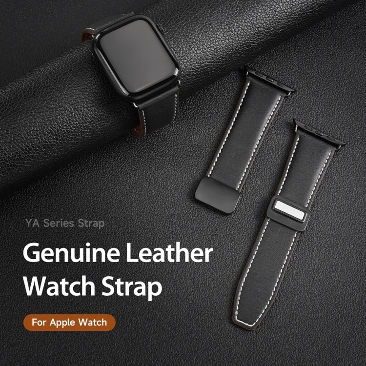 For Apple Watch SE 44mm DUX DUCIS YA Series Magnetic Buckle Genuine Leather Watch Band(Black)