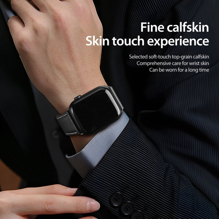 For Apple Watch SE 44mm DUX DUCIS YA Series Magnetic Buckle Genuine Leather Watch Band(Black)