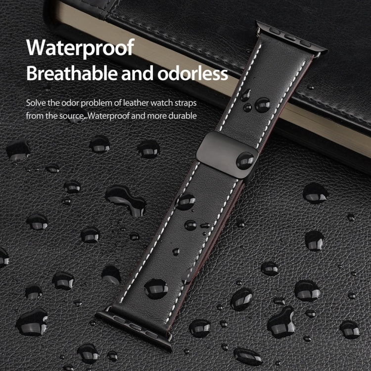 For Apple Watch SE 44mm DUX DUCIS YA Series Magnetic Buckle Genuine Leather Watch Band(Black)