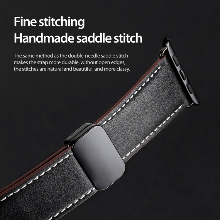 For Apple Watch SE 44mm DUX DUCIS YA Series Magnetic Buckle Genuine Leather Watch Band(Black)