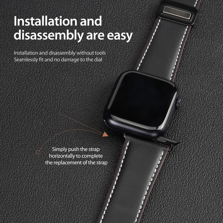 For Apple Watch Series 4 44mm DUX DUCIS YA Series Magnetic Buckle Genuine Leather Watch Band(Black)