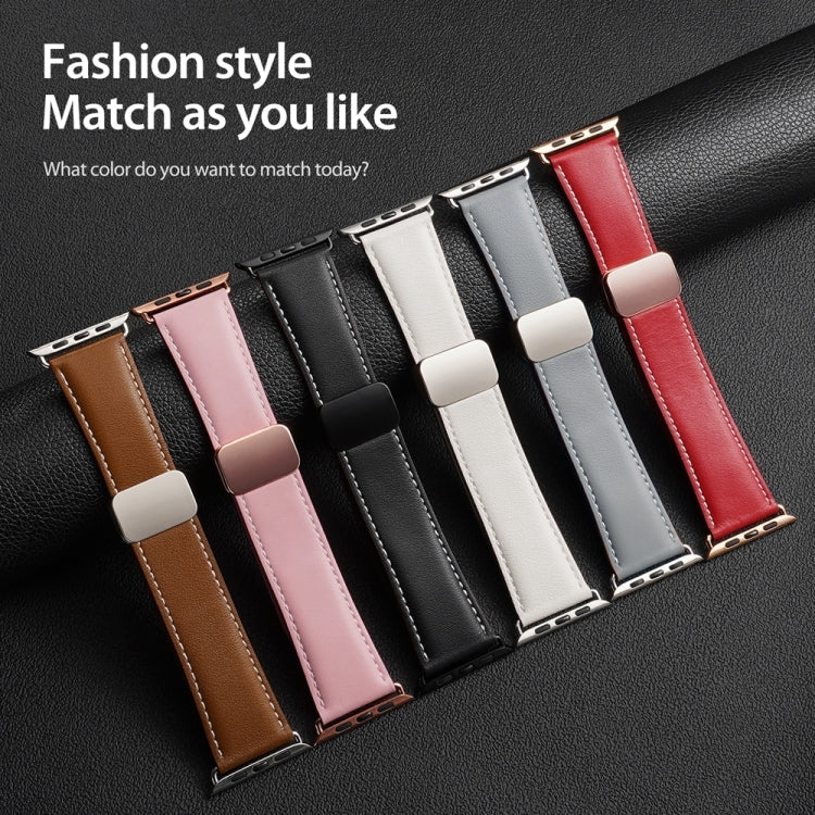 For Apple Watch Series 3 42mm DUX DUCIS YA Series Magnetic Buckle Genuine Leather Watch Band(Brown)