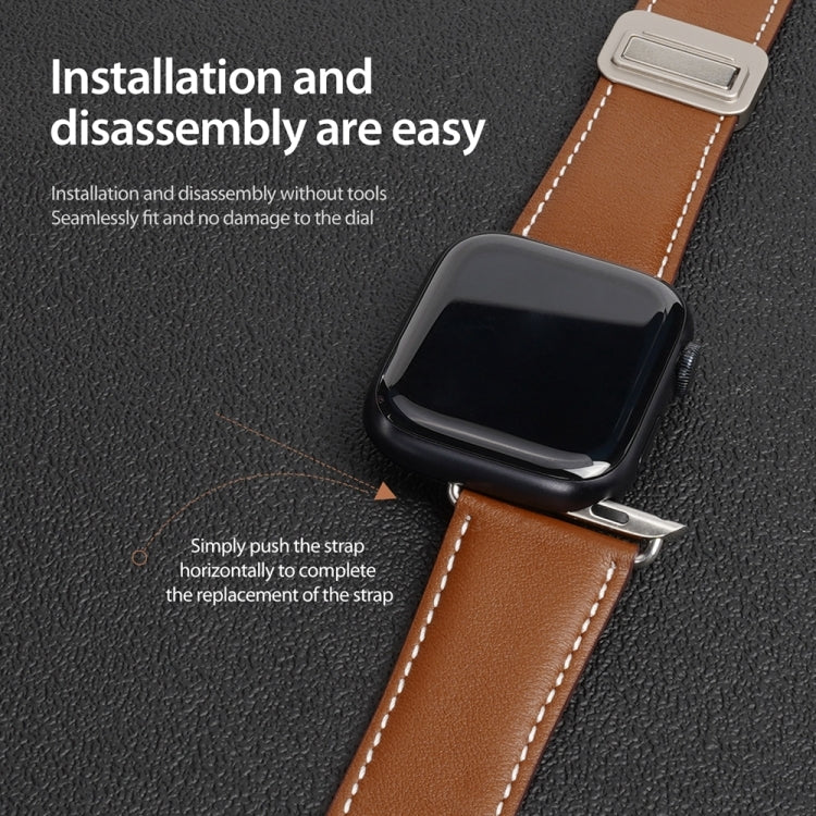 For Apple Watch Series 3 42mm DUX DUCIS YA Series Magnetic Buckle Genuine Leather Watch Band(Brown)