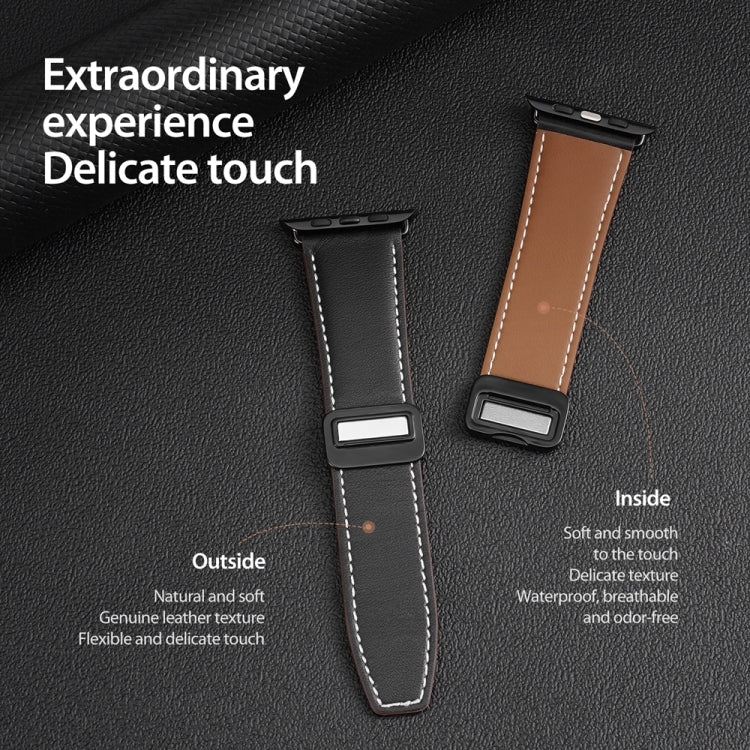 For Apple Watch Series 2 38mm DUX DUCIS YA Series Magnetic Buckle Genuine Leather Watch Band(Black)