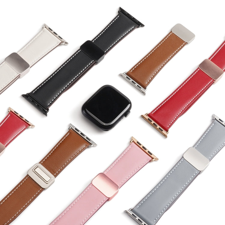 For Apple Watch Series 3 42mm DUX DUCIS YA Series Magnetic Buckle Genuine Leather Watch Band(Brown)