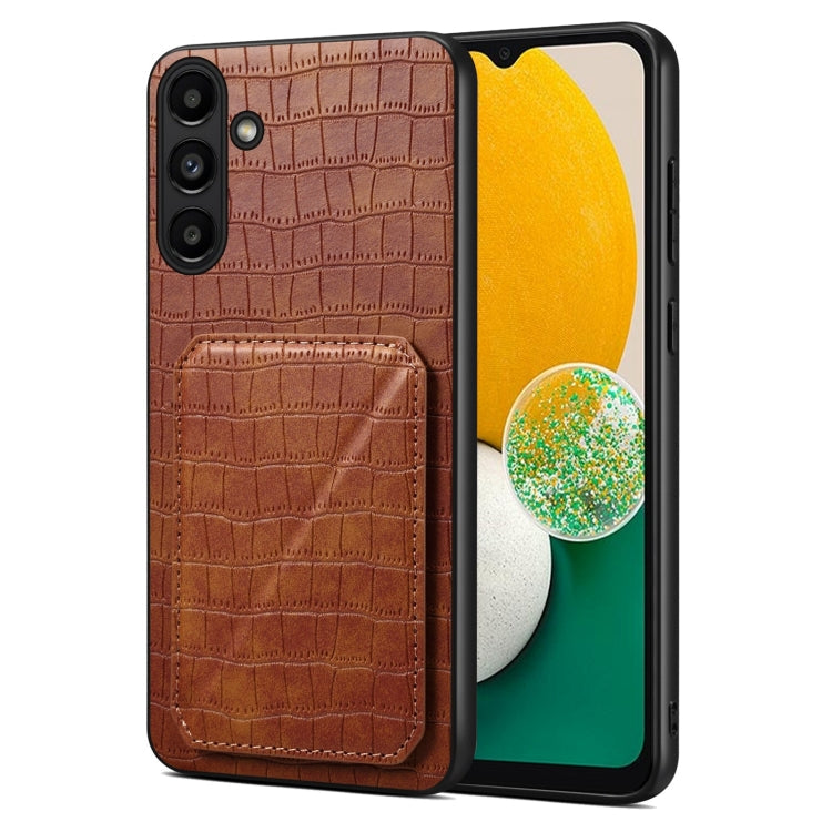 For Samsung Galaxy A13 5G Denior Imitation Crocodile Leather Back Phone Case with Holder(Brown)