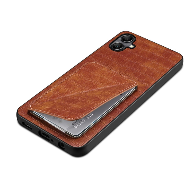 For Samsung Galaxy A13 5G Denior Imitation Crocodile Leather Back Phone Case with Holder(Brown)