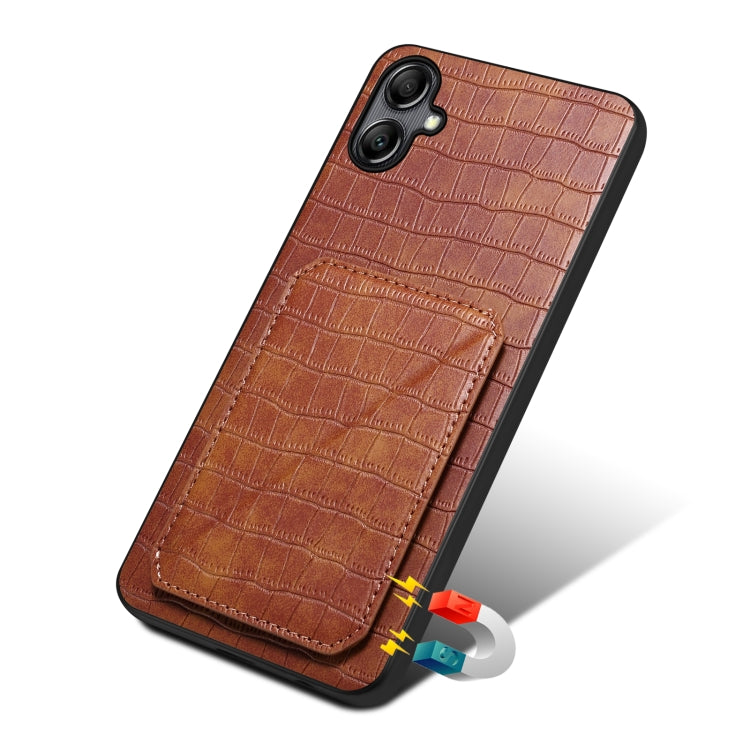 For Samsung Galaxy A13 5G Denior Imitation Crocodile Leather Back Phone Case with Holder(Brown)