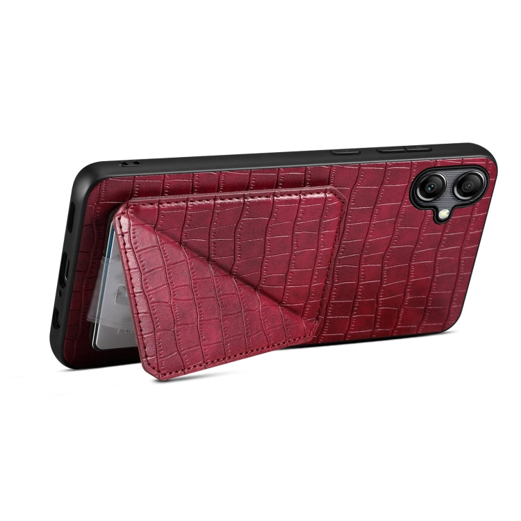 For Samsung Galaxy A20 / A30 Denior Imitation Crocodile Leather Back Phone Case with Holder(Rose Red)