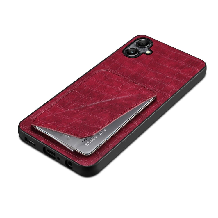 For Samsung Galaxy A20 / A30 Denior Imitation Crocodile Leather Back Phone Case with Holder(Rose Red)