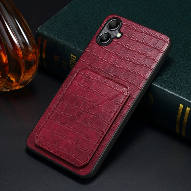 For Samsung Galaxy A20 / A30 Denior Imitation Crocodile Leather Back Phone Case with Holder(Rose Red)