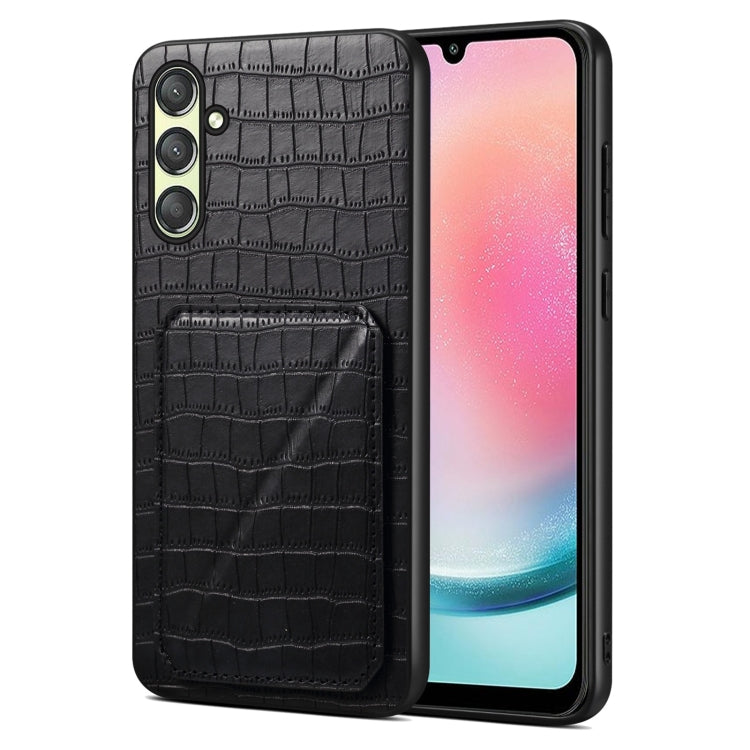 For Samsung Galaxy A24 4G Denior Imitation Crocodile Leather Back Phone Case with Holder(Black)