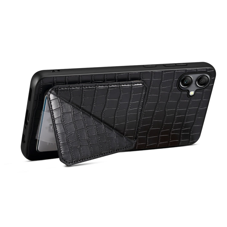 For Samsung Galaxy A24 4G Denior Imitation Crocodile Leather Back Phone Case with Holder(Black)