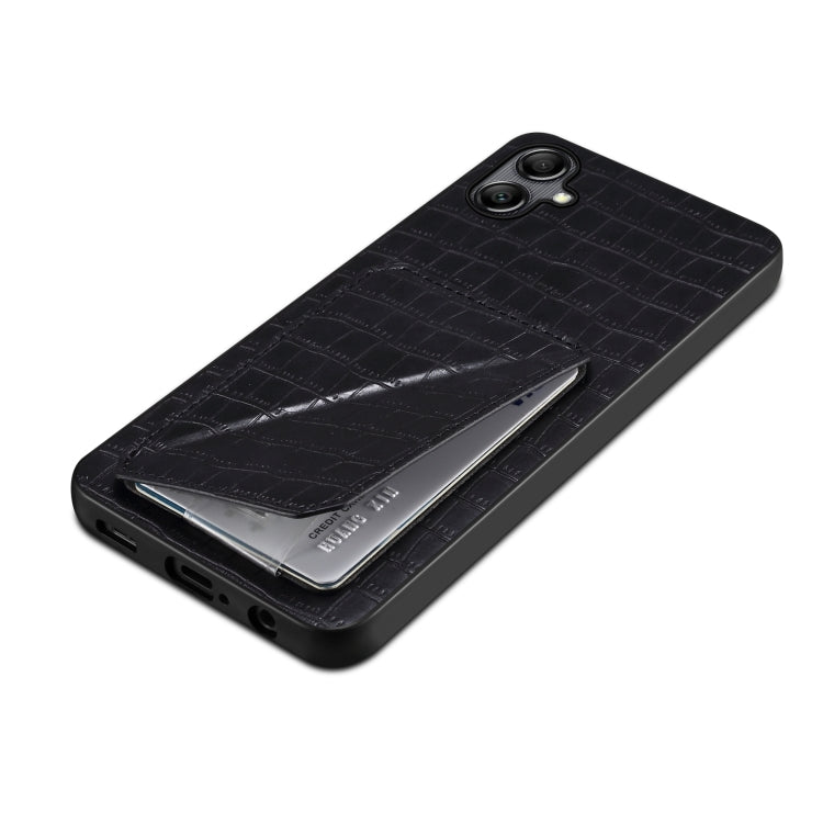 For Samsung Galaxy A24 4G Denior Imitation Crocodile Leather Back Phone Case with Holder(Black)