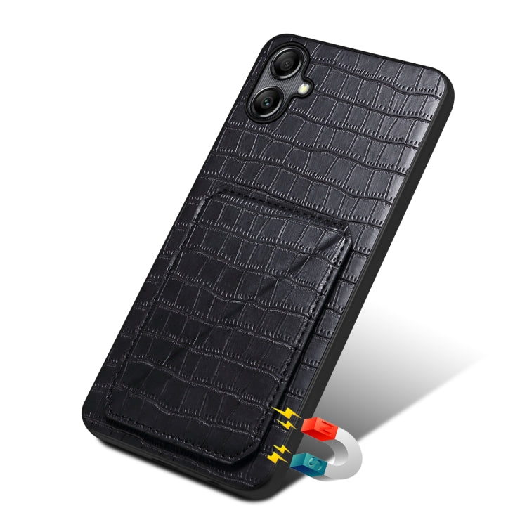 For Samsung Galaxy A24 4G Denior Imitation Crocodile Leather Back Phone Case with Holder(Black)