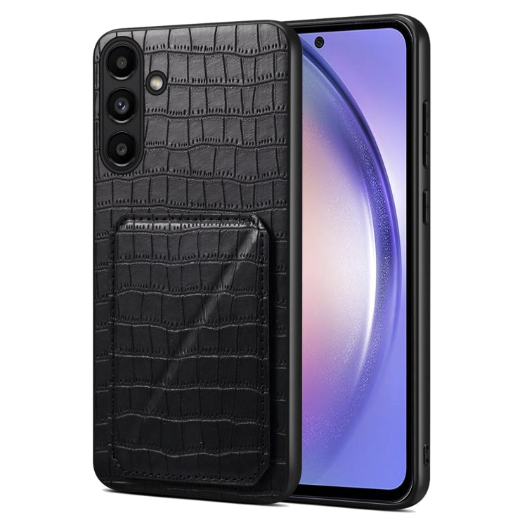 For Samsung Galaxy A54 5G Denior Imitation Crocodile Leather Back Phone Case with Holder(Black)