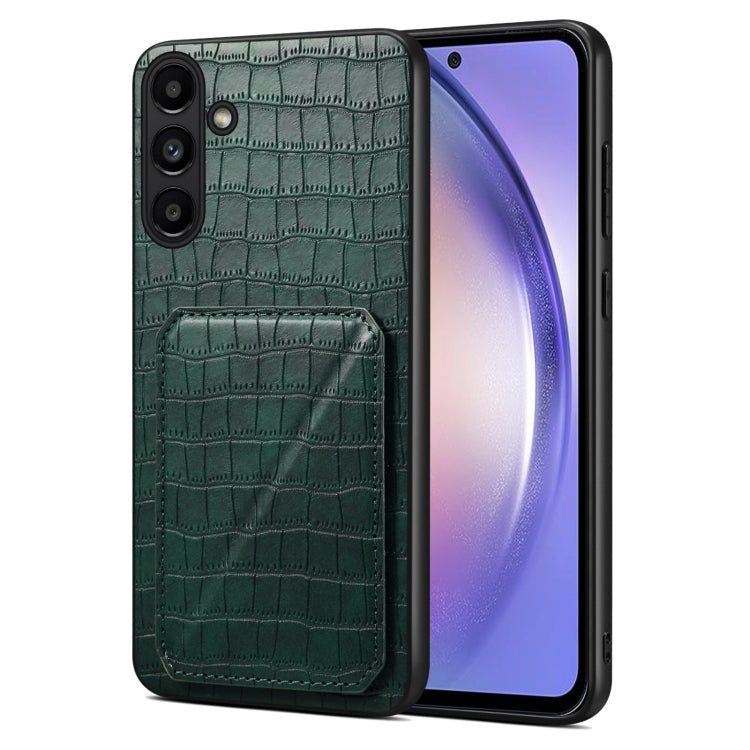 For Samsung Galaxy A54 5G Denior Imitation Crocodile Leather Back Phone Case with Holder(Green)