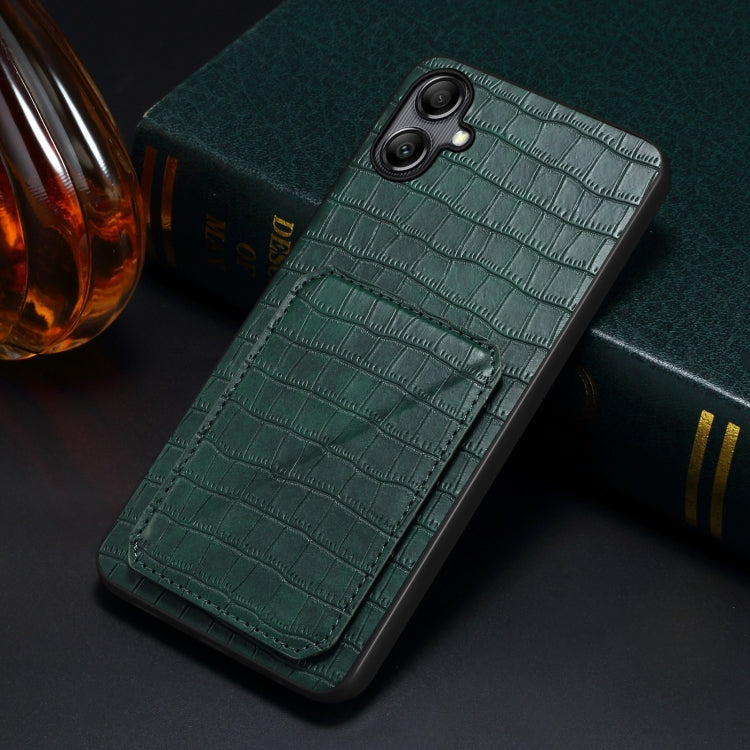 For Samsung Galaxy A54 5G Denior Imitation Crocodile Leather Back Phone Case with Holder(Green)