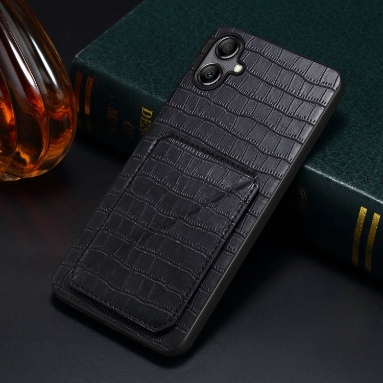 For Samsung Galaxy S23 FE 5G Denior Imitation Crocodile Leather Back Phone Case with Holder(Black)