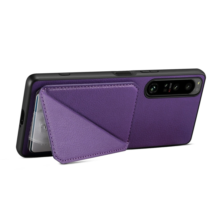 For Sony Xperia 1 IV Denior Imitation Calf Leather Back Phone Case with Holder(Purple)