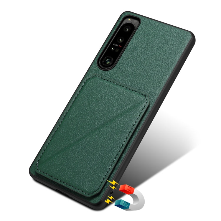 For Sony Xperia 1 IV Denior Imitation Calf Leather Back Phone Case with Holder(Green)